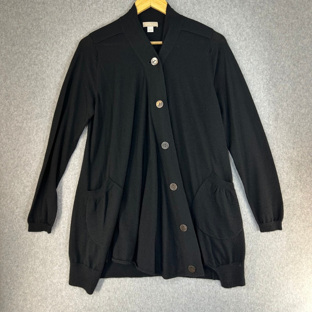 Nordstrom Womens Black 100% Cashmere‎ Button Front Cardigan Sweater Size Medium